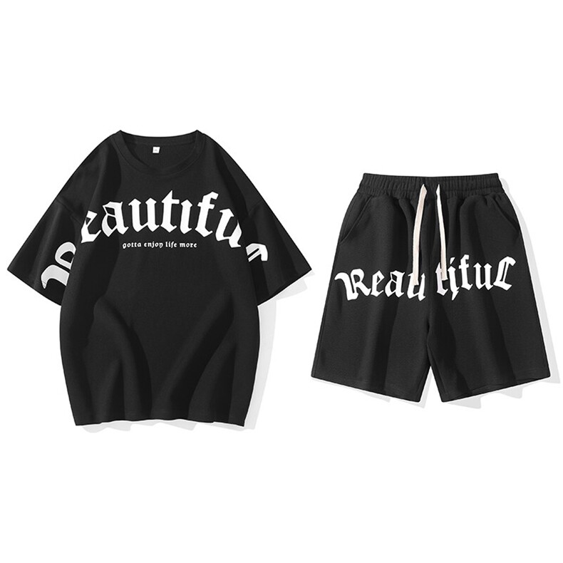 2025夏季新款运动服短袖T恤运动套装潮男痞帅一套搭配宽松短裤P45,男装T恤,星座1113