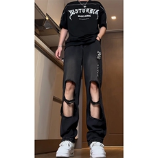 B221美式ins高街小众情侣款大破洞牛仔裤LK23078-P55控78，男装牛仔裤，电商B221