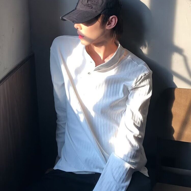 现货D2817-批55亨利领cleanfit肌理感长袖T恤男图片