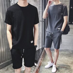 男士短袖裤休闲套装运动青年韩版潮流冰丝两件2021新款DS139TP70图片
