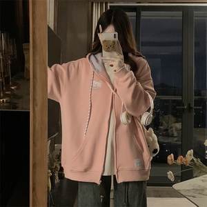 2024新款港风美式vibe潮流宽松百搭刺绣开衫连帽卫衣女 ZW388-P75图片