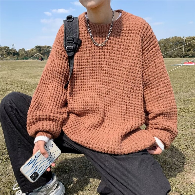美式街头设计感圆领毛衣男慵懒风休闲针织衫MB613P40图片