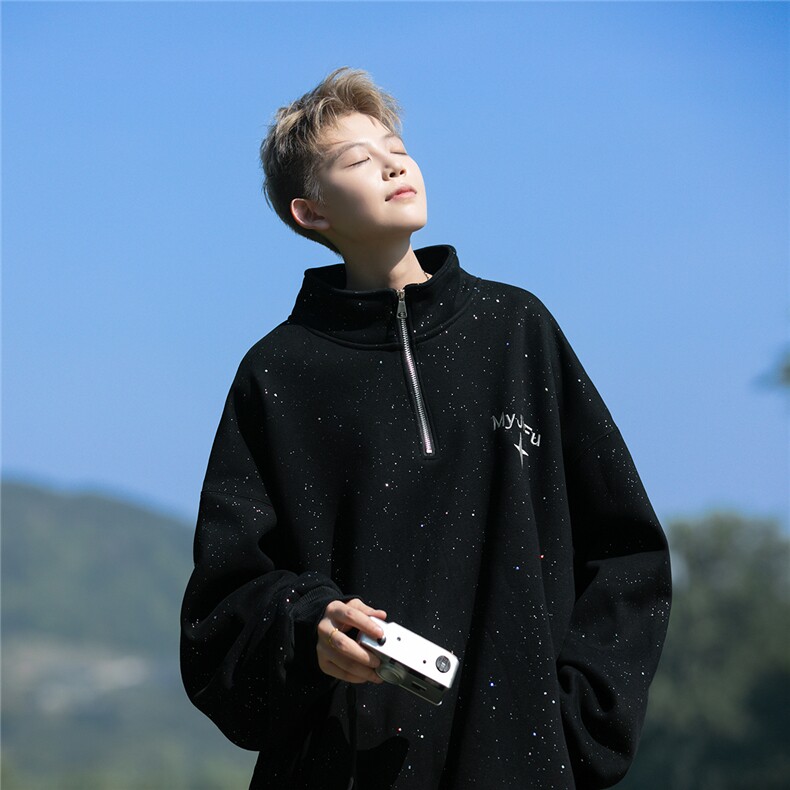 主推款满天星大码重磅高品质刺绣半拉链立领卫衣JF41-特P63控88,男装卫衣,电商A422-1