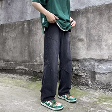 拼接水洗牛仔裤男款秋季潮牌设计感痞帅宽松阔腿长裤N770，男装牛仔裤，星座1116A-1（原606A）