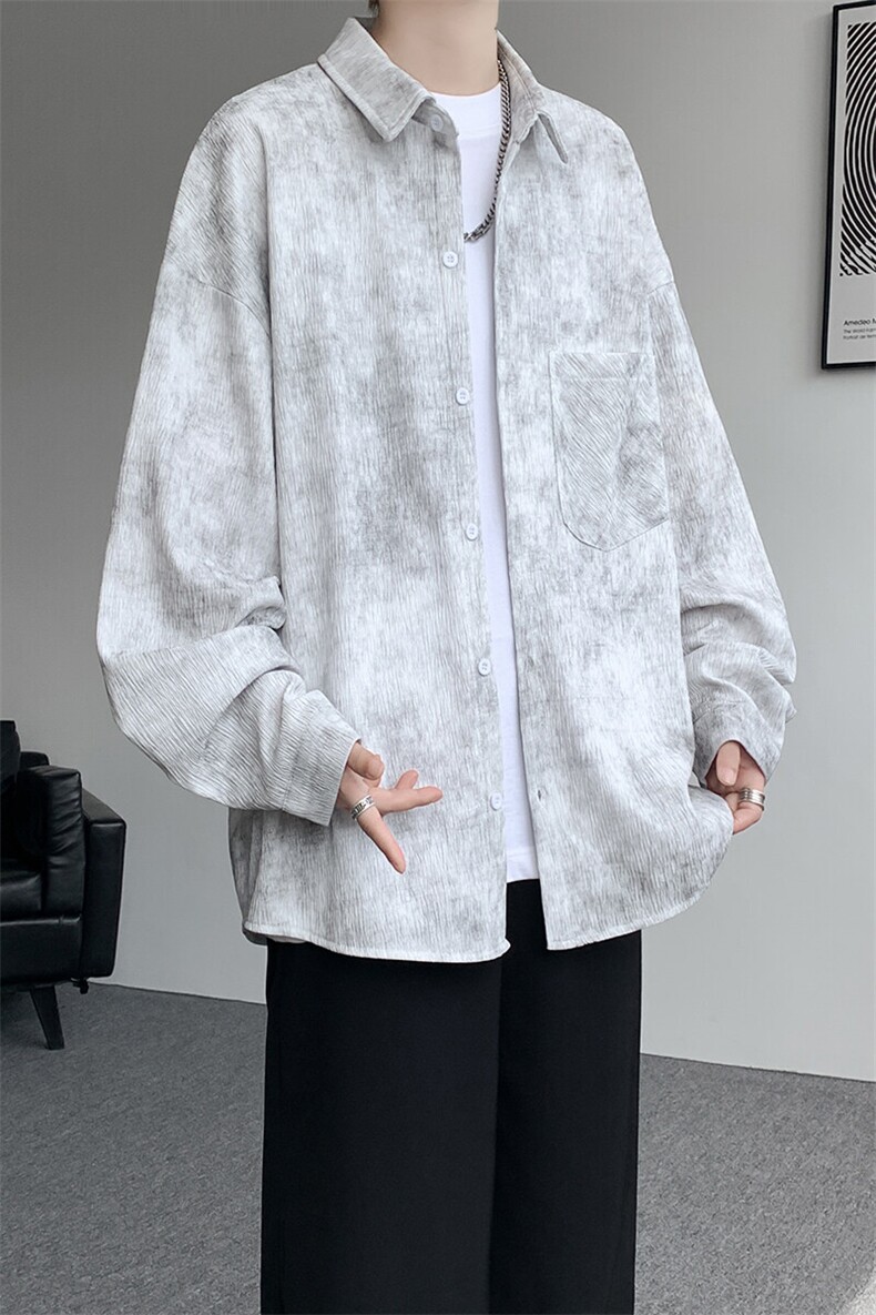 衬衫男秋季新款港风宽松扎染肌理感长袖衬衣CS7012-P40,男装衬衫,星座214-3