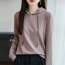 秋冬新款连帽针织套头上衣时尚百搭，女装针织衫/毛衣，羊秋羊绒