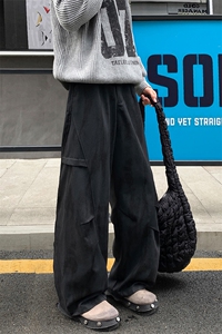 秋季新款痞帅高街扎染褶皱拼接大码休闲弯刀裤男K5953-特P50控88图片