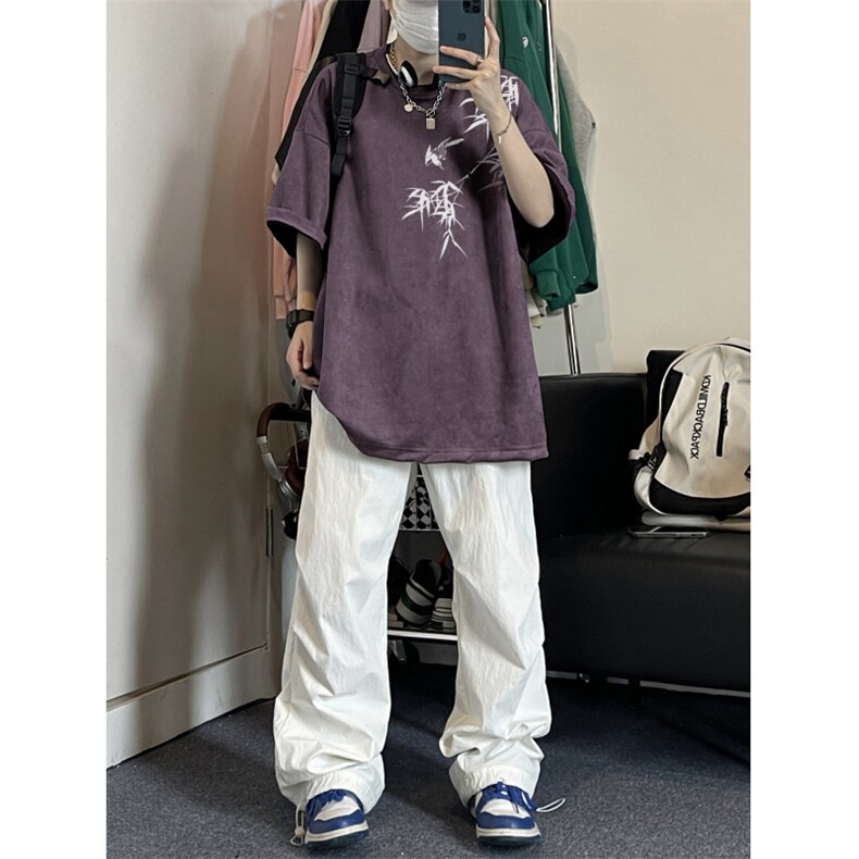 得物抖音直播高品质麂皮绒风印花宽松短袖djp298-特批23控39,男装T恤,星座605(原A050)