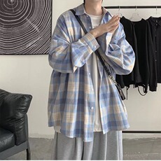 C203-P30简约薄款港风格子衬衫ins男生韩版情侣潮流宽松休闲长袖，男装T恤，电商B323A