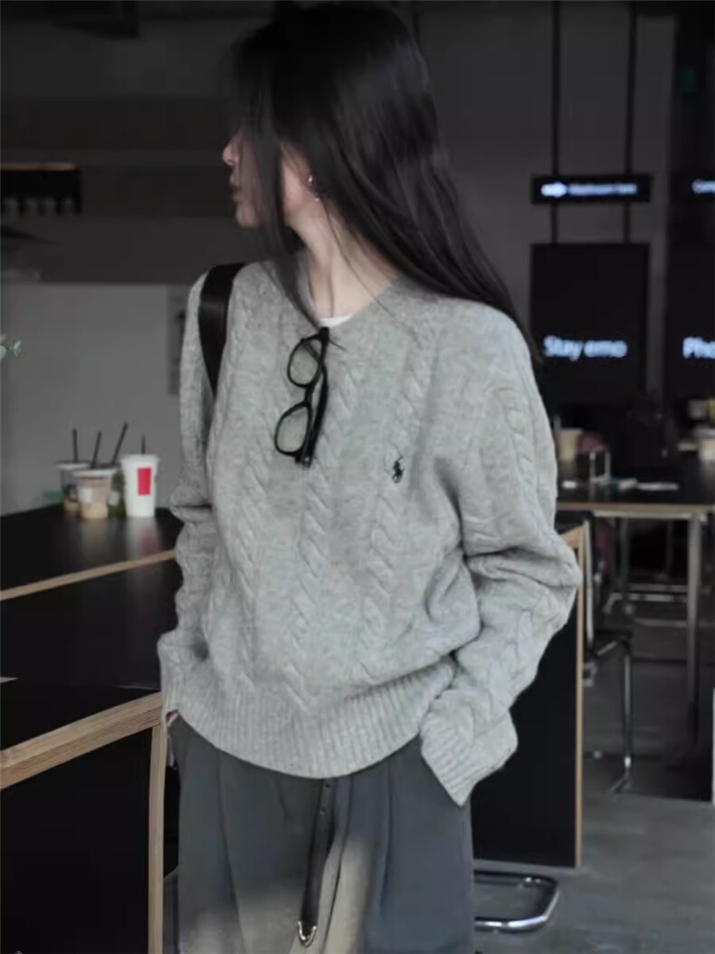 时尚百搭宽松显瘦麻花毛衣女秋冬季新款长袖针织衫慵懒风上衣图片