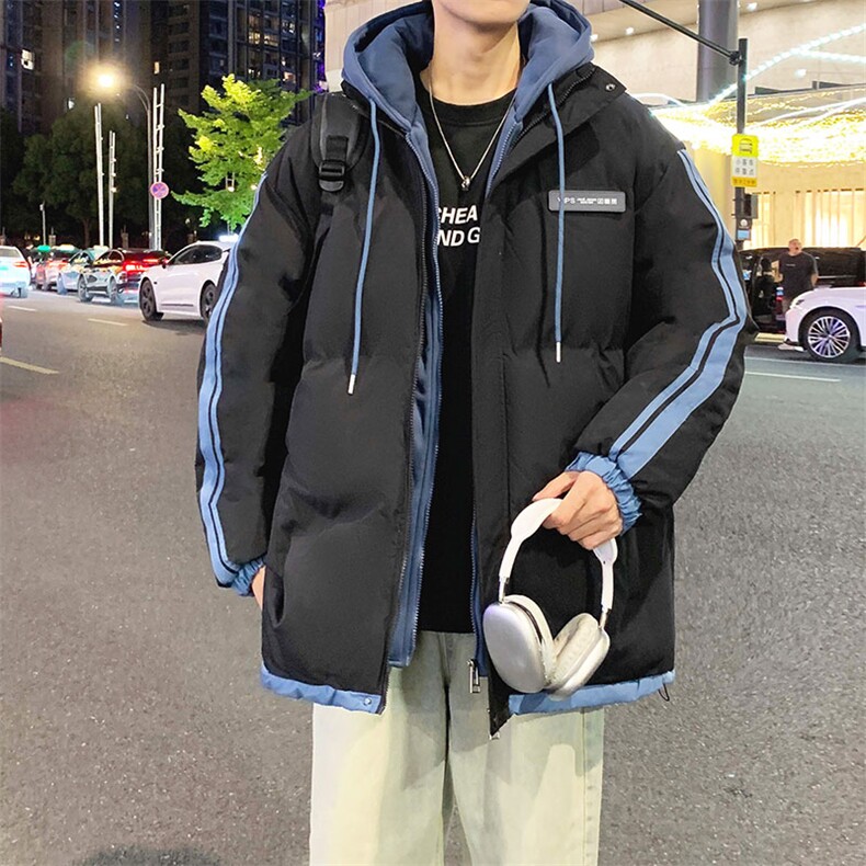 棉服男冬季新款港风宽松假两件连帽棉衣MF8587-特P78，男装棉衣，星座214-3