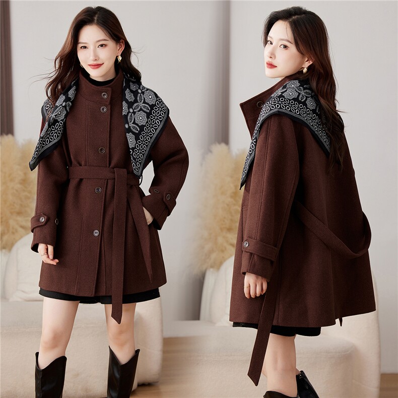 【现货】中长款毛呢外套女2025新款宽松时髦洋气系腰带呢子大衣，女装毛呢外套，仁梯