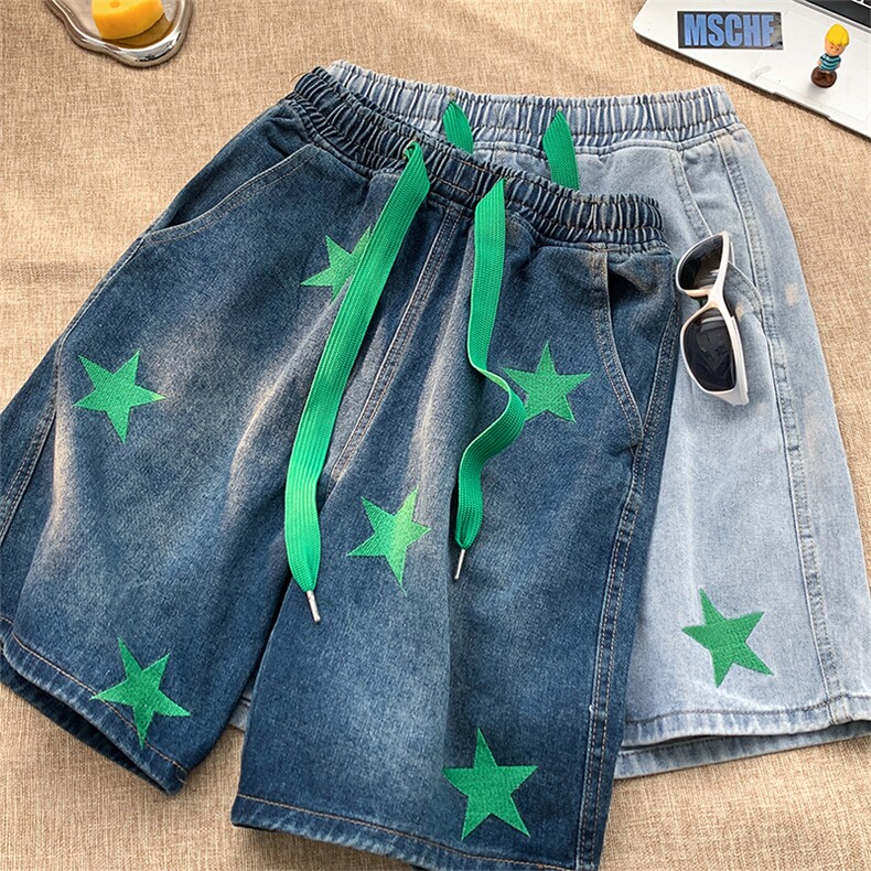 重磅水洗牛仔短裤薄款宽松美式潮五分运动裤XZ225-3-DK04-P43控58,男装牛仔裤,星座225-3