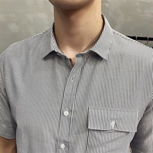 现货 2021 条纹短袖衬衫男修身抗皱CS14P45图片