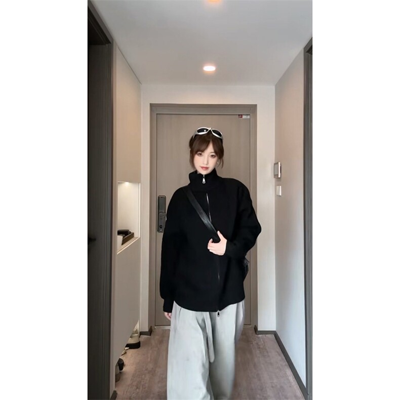 重磅秋冬北极绒双拉链毛衣开衫美式复古休闲慵懒风宽松针织衫外套,男装针织衫/毛衣,电商A486