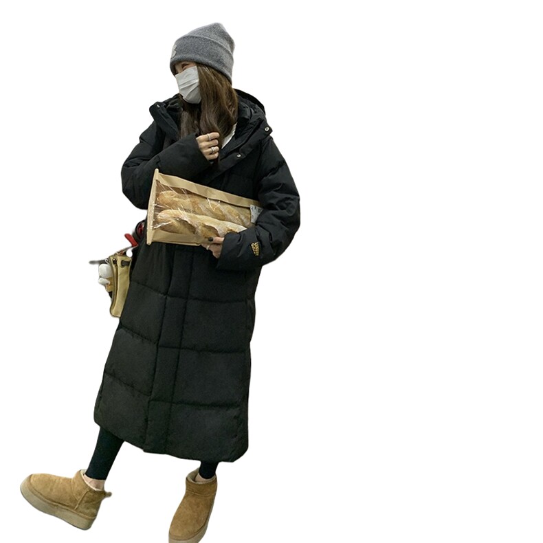 黑金鹅绒羽绒服女长款2025年冬装新款韩版宽松过膝白鹅绒外套,女装羽绒服,2C177
