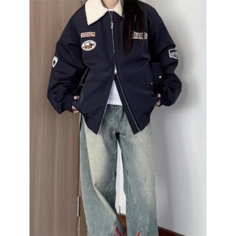 翻领摇粒绒拼色绣标棉服2025年秋冬棒球服宽松夹克加厚棉衣外套,男装夹克,星座506A