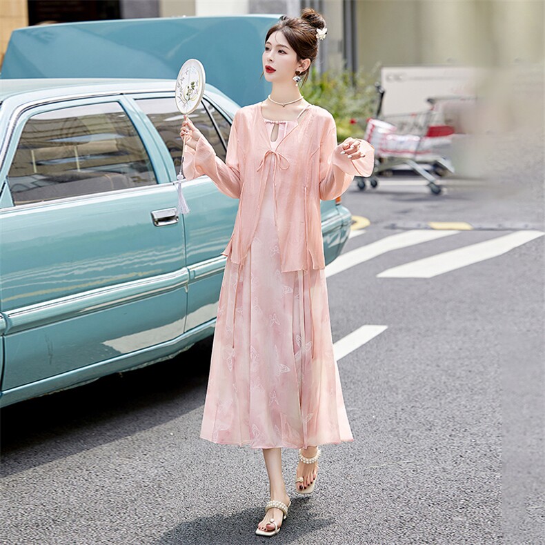 2025年夏季新中式纱裙淑女休闲两件套,女装套装/套裙,天丽