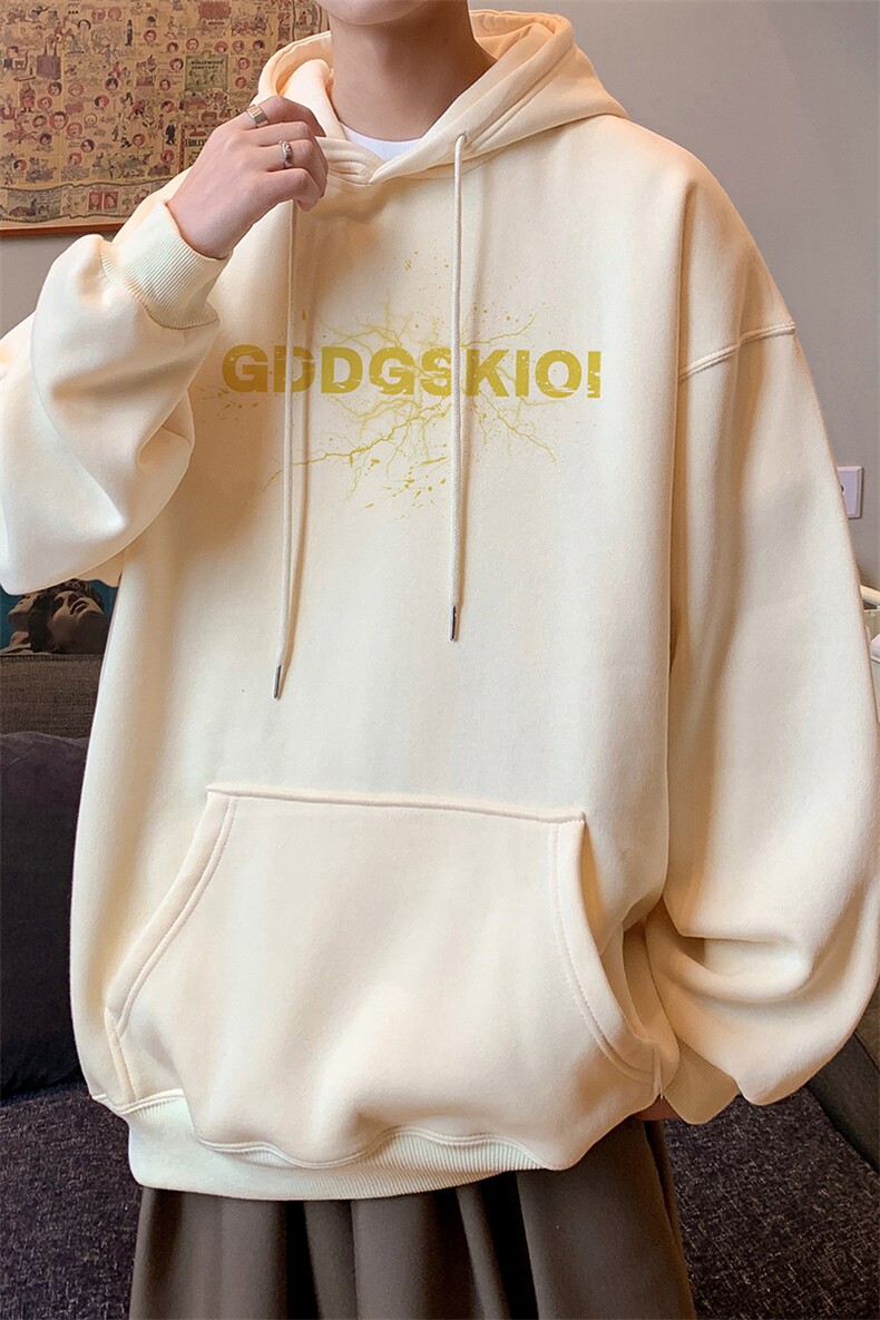 已注册/华棉春秋内景闪电宽松落肩连帽卫衣男WY00642/P45加绒P50,男装卫衣,电商B316