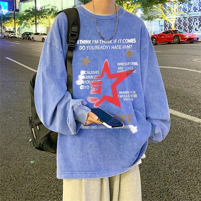 直播品质 重磅纯棉 美式蜡染水洗做旧潮牌宽松长袖t恤 CT363特P38图片
