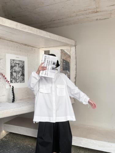 【现货】2021新款春暗黑系工装大口袋长袖衬衫,女装衬衫,壹题YITI
