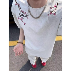 美式高街短袖男t恤刺绣百搭宽松情侣上衣T8100，男装T恤，星座1116A（原606A-3）