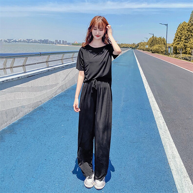 【现货】2021夏装新款短袖T恤长裤套装166-1016*P38黑色，女装T恤，茜茜公主