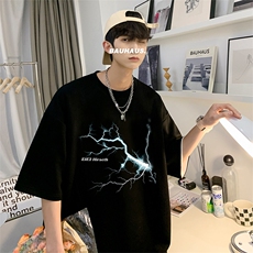全棉t恤男款短袖夏季薄款美式复古黑色半袖潮牌潮流大码宽松体恤，男装T恤，电商A486