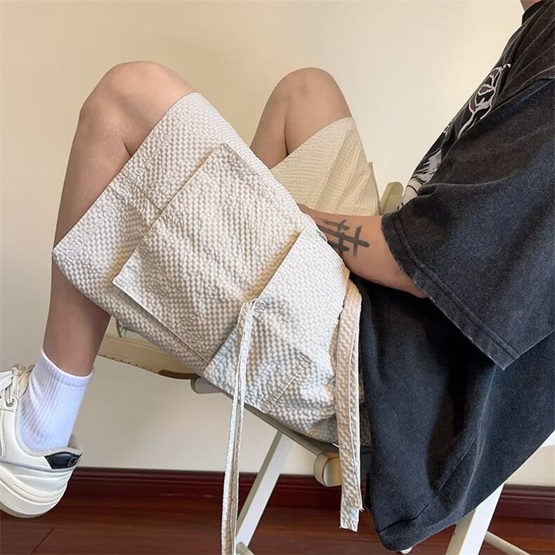 夏季薄款泡泡格宽松速干裤男短裤矮个子小码裤子立体口袋工装短裤,男装牛仔裤,星座1013