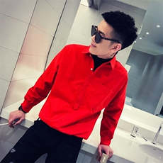 社会风秋纯色套头衬衫上衣潮男B297-859-P60，男装衬衫，电商B297