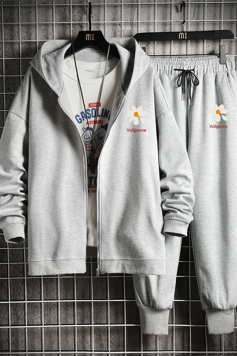 TK6059-P85开衫连帽卫衣套装男运动套装两件套网格挂拍,男装卫衣,电商A040A