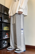 港风条纹休闲裤男宽松直筒拖地裤束脚裤卫裤XZ214-8KP717P35，男装休闲裤，星座1204-3