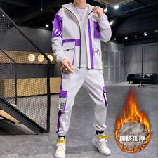 新款主推男士连帽工装夹克套装加绒加厚休闲运动两件套T808，男装套装，电商B226-2（原B217-2）