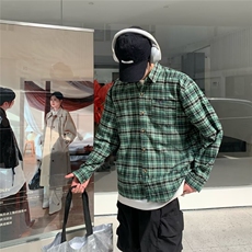 日系cityboy撞色格子衬衫男秋季新款潮牌复古高级感情侣休闲外套，男装衬衫，星座506