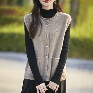 100纯羊毛针织坎肩女无袖开衫马甲2025新款七针加厚保暖外套上衣图片