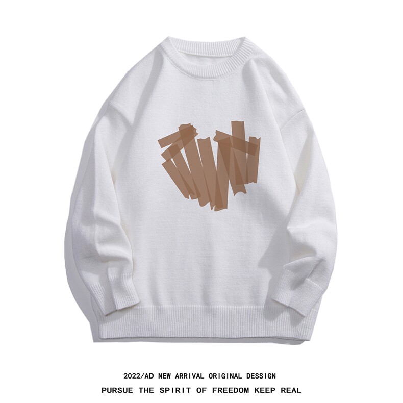 白底22秋冬新款时尚潮流设计感印花保暖圆领套头毛衣M1034P50控68，男装针织衫/毛衣，电商A247-1