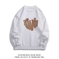 白底22秋冬新款时尚潮流设计感印花保暖圆领套头毛衣M1034P50控68，男装针织衫/毛衣，电商A247-1