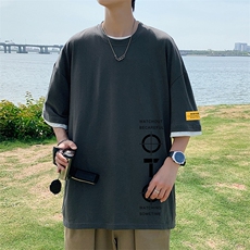 JT55114-P25假两件短袖t恤男大码胖子半袖体恤半截袖港风，男装T恤，电商A040