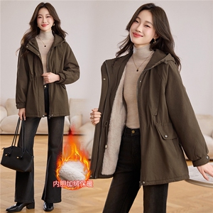 现货！现货！2025冬季新款加绒加厚连帽棉衣棉服女图片