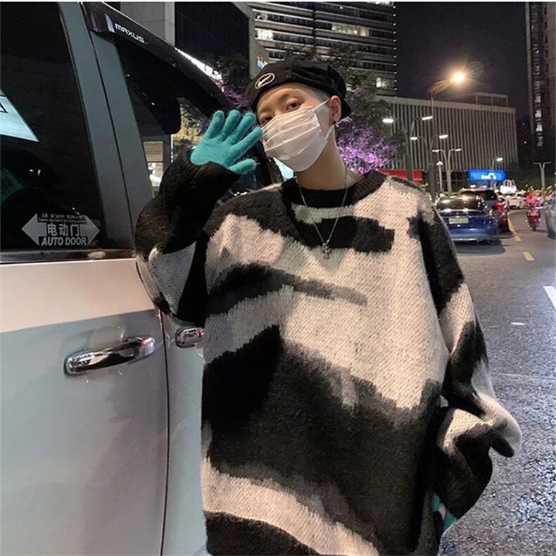 大货扎染毛衣男秋冬季潮牌痞帅设计感宽松圆领针织衫外套M65-P48，男装针织衫/毛衣，星座1008-1