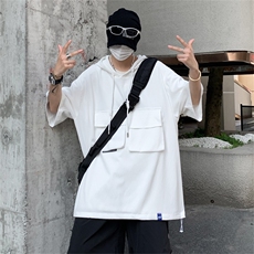 DSA028-KBMQ01P38夏季复古潮牌连帽工装短袖男百搭休闲卫衣，男装T恤，电商A028