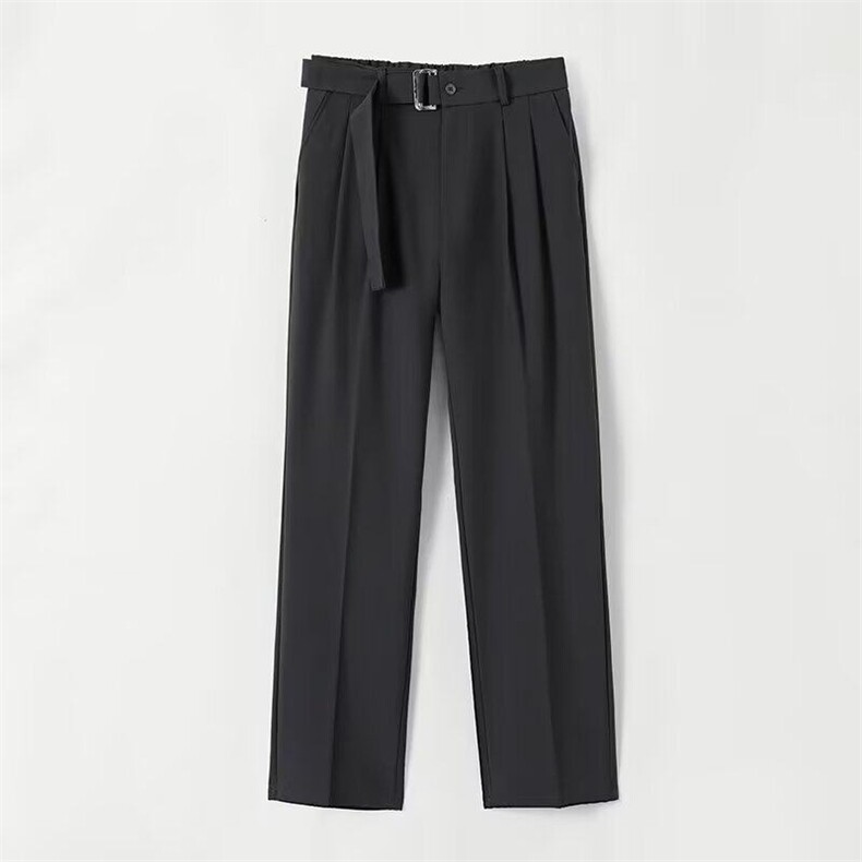 日系腰带小设计飘带直筒垂感冰丝西裤男宽松休闲长裤子K6348-P42，男装西裤，星座412-3