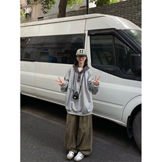 W9584-P48网图现货日系复古小众华夫格连帽卫衣宽松套头上衣，男装卫衣，星座1608-2