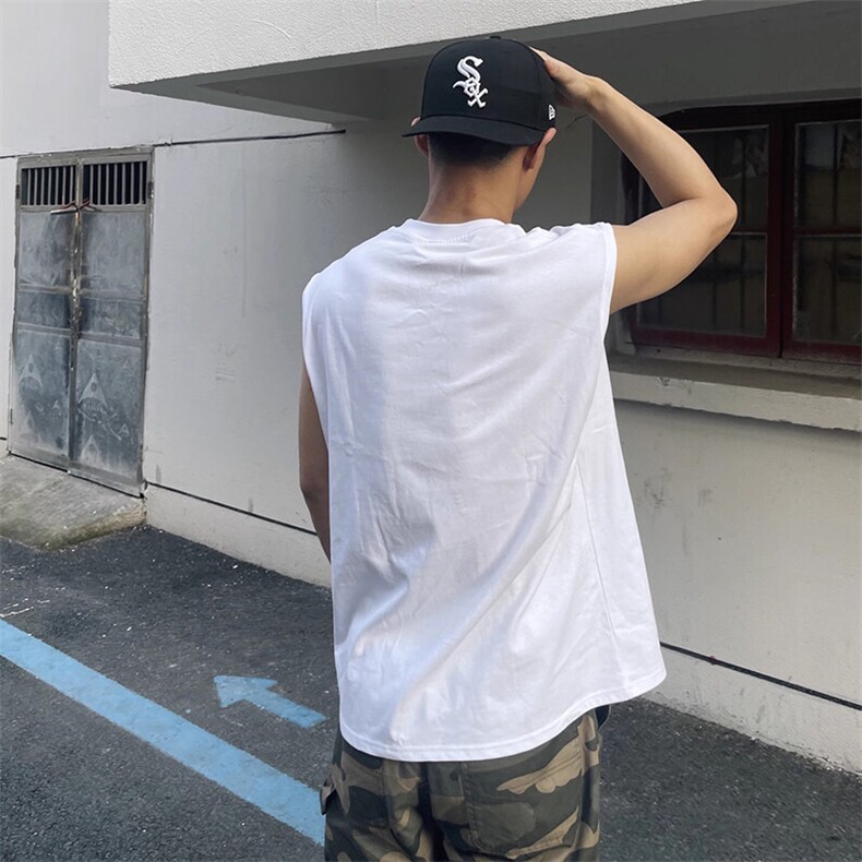 抖音得物高品质二开冰感爽滑280克双纱纯棉纯色坎肩无袖T恤背心,男装T恤,电商A486