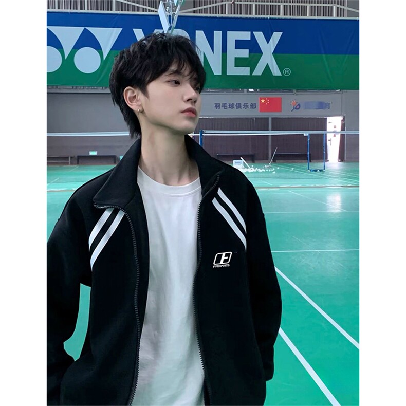 抖音得物高品质秋冬美式重磅结构织带撞色立领印花卫衣外套AW7001，女装短外套，电商A443