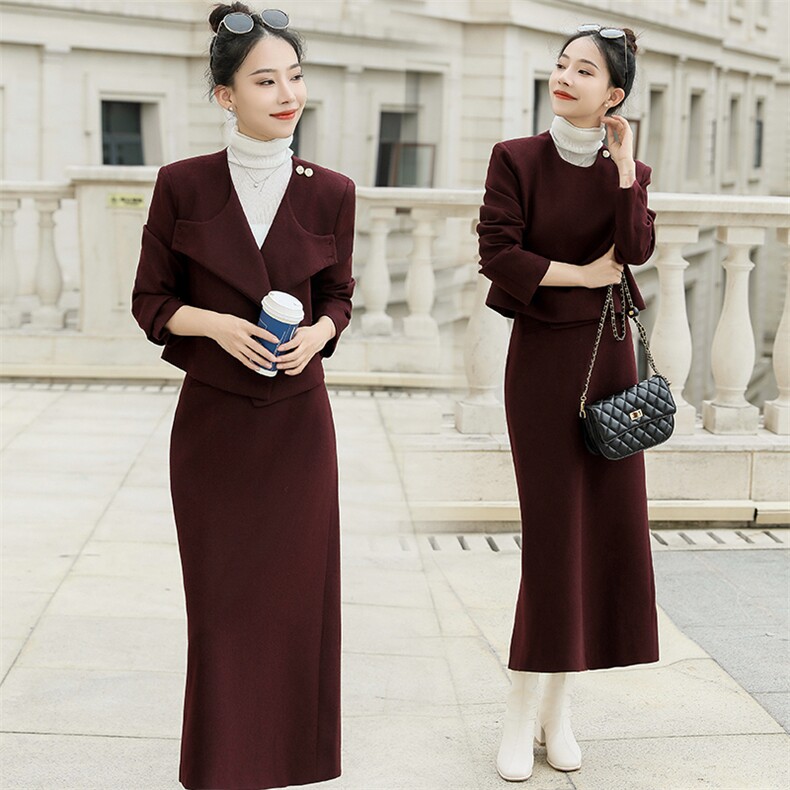 红套装女2024新款秋冬装高级感一整套穿搭盐系轻熟两件套裙,女装套装/套裙,曼娅璐