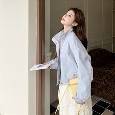 现货新款淡蓝色宽松休闲短外套女春秋季上衣2C353--722#P165K268，女装短外套，2C353