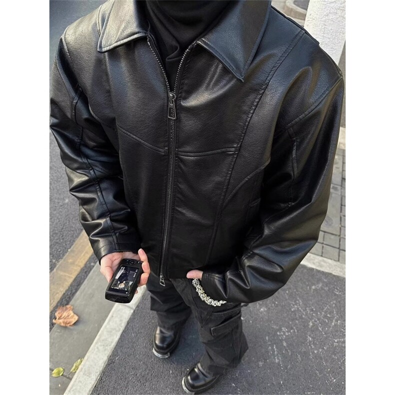 网图~现货座山雕短款机车夹克PU皮衣外套W1377/P95,男装皮衣,电商B350