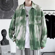 韩版秋上衣外套扎染晕染宽松复古长袖衬衫潮牌衬衣insW1466-P35，男装衬衫，星座512-4