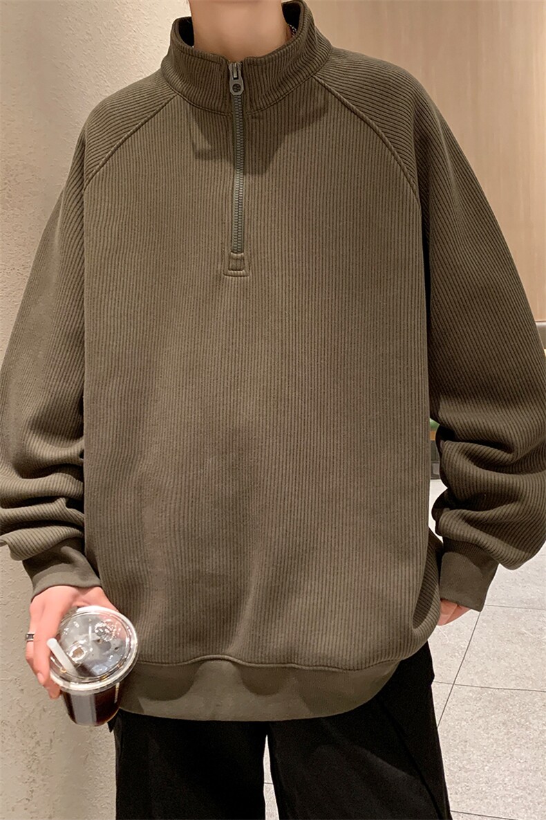 8XL-M特大码卫衣男纯色百搭条纹肌理立领拉链长袖T恤男WY08P55,男装卫衣,电商D206-1